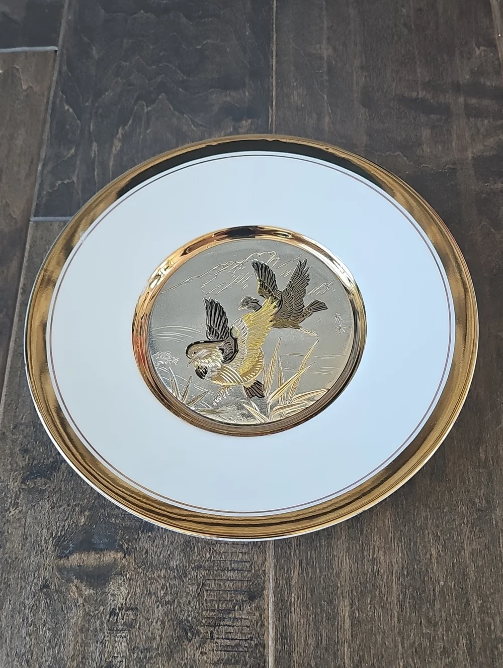 Vintage Japan Art of Chokin Duck Design Plate